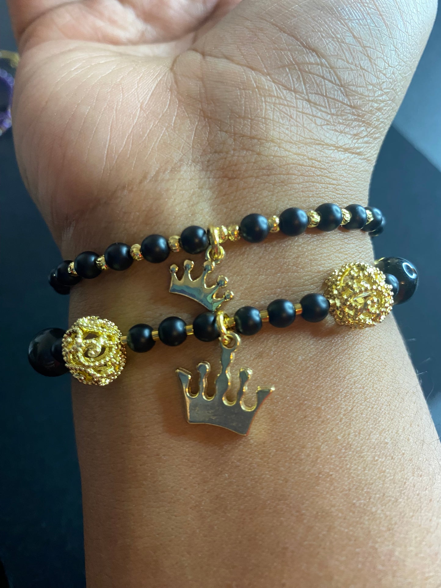 Golden Bear Grace (Matt black agate & obsidiaan ) met beertje