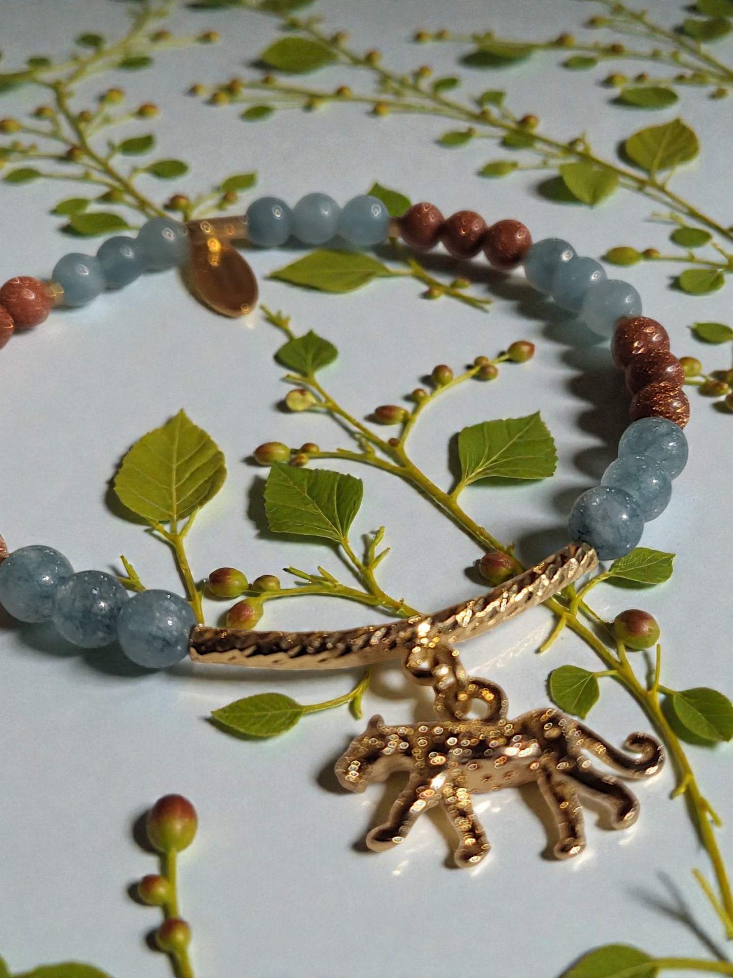 Golden Panther (gold stone & Blue chalcedony) panter