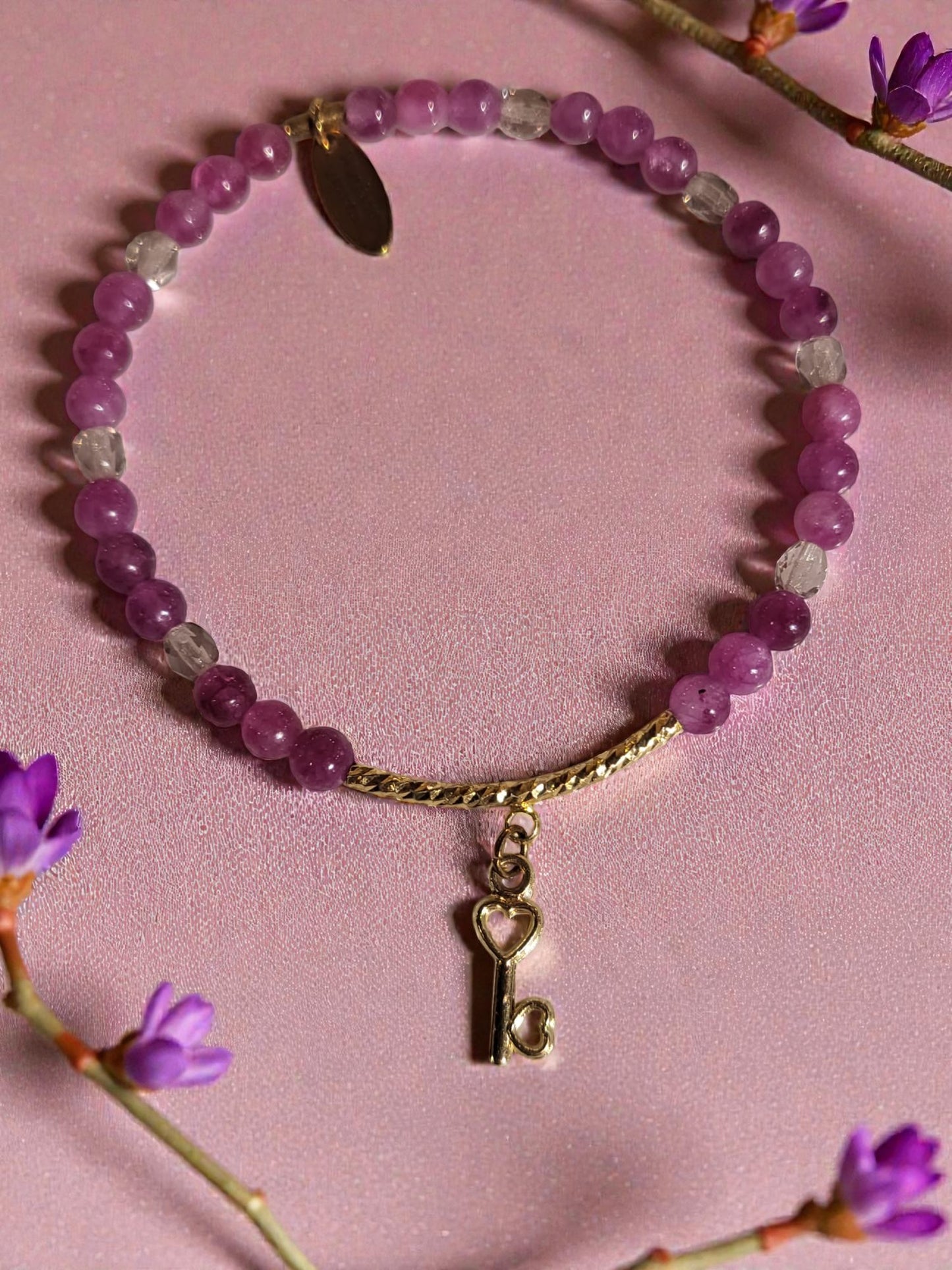 Pink Secret (pink tourmaline jade) met sleutel